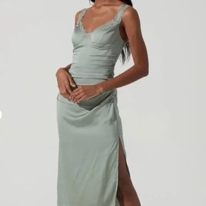 Alva Ruched Lace Trim Midi Dress